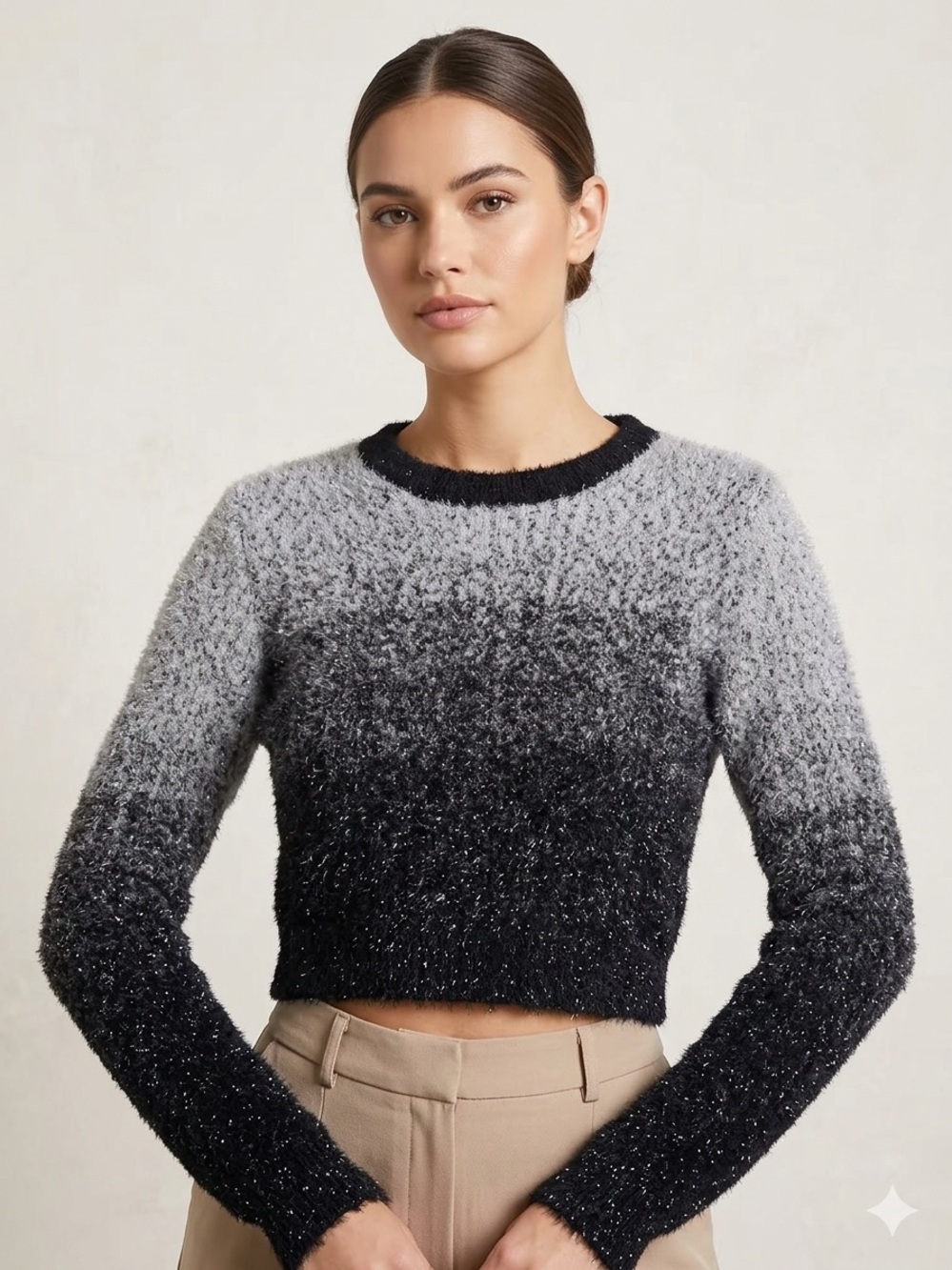 Fuzzy Ombre Cropped Sweater